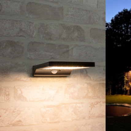 Solar LED wandlamp Slim met 36 en bewegingsmelder Zwart - Mijn Tuinonderhoud